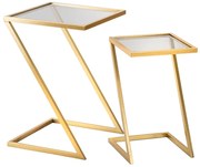 Geometrikus arany színű modern kisasztal szett füstüveg lappal