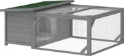 PawHut fenyő nyúlketrec kifutóval, 125,5 x 100 x 49 cm – felnyitható bitumenes tető, ajtók, kültéri nyulaknak és tengerimalacoknak, szürke | Aosom