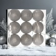 Ezüst glitteres műanyag karácsonyi gömb szett 9x8cm