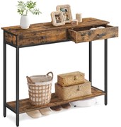 Konzolasztal, kanapéasztal 2 fiókkal, vintage barna–fekete színben