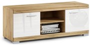 Mazzoni SIMPLE D2 TV-állvány Arany Tölgy/Fehér Fényes - TV-ÁLLVÁNY KOMÓD NAPPALIBA FÉNYES