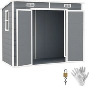 Outsunny 2,54 m²-es Szerszámtároló, Vízálló Kertesház, Penta Tetővel, 238x125x183/165 cm, Kulcsra Zárható Ajtós Szerszámtároló, Ablakos Kerékpártároló
