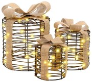 Ajándékdoboz Dekoráció 3 pcs Meleg fehér 20 x 20 x 20 cm Rattan