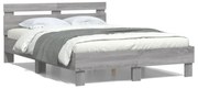 szürke sonoma színű ágykeret fejtámlával és LED-del 120x200 cm