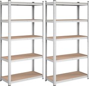 Fém tároló polc 2 db-os szett, 5 szintes salgó polc 90x180x40 cm, ezüst