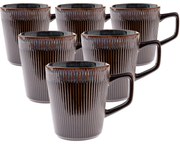 6 darabos kerámia bögrés készlet Rustik 410 ml, sötétbarna
