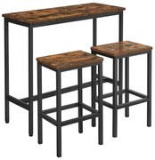 BARTIS bárasztal és 2 db bárszék szett barna/fekete