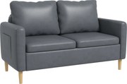 HOMCOM Modern 2-Fős Kanapé Poliészter Kárpitozással, 2 Oldalsó Zsebbel, Karfákkal és Fa Lábakkal, 200 kg Teherbírással, 143x76x83 cm, Szürke | Aosom