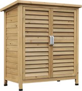 Outsunny Fa Kerti Tárolószekrény 87x46,5x96,5 cm 2 Belső Polccal, 2 Szellőző Ajtóval és Dőlt Tetővel a Kültéri Természetes Teraszhoz | Aosom