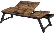 Laptop asztal, állítható reggeliző tálca, 71 x 35 x 23 cm, rusztikus barna