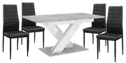 Maasix SWTG Magasfényű Fehér - Beton 4 személyes étkezőszett Fekete Coleta székekkel N