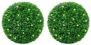 2 db zöld mesterséges boxwood gömbök LED fényekkel 55 cm