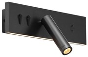Fali lámpa fekete állítható USB-C-vel, LED-del - Modric