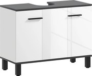 HOMCOM Mosdó Alatti Szekrény Fürdőszobai Mosdókagylóval vagy Lábakkal, 2 Ajtóval és Állítható Polcokkal, 80x34x60 cm Fényes Fehér Fürdőszobához | Aoso