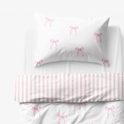 Goldea gyermek pamut ágyneműhuzat - masnik, púderrózsaszín csíkos hátoldal 140 x 200 és 70 x 90 cm