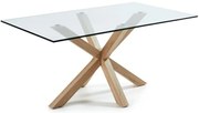 Üveg étkezőasztal természetes talpazattal, 160 x 90 cm - Kave Home