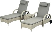 Outsunny 3 részes Napozó Kerti Bútor Szett, Polyrattan + Fém Szürke | Aosom
