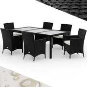 Deuba Berlin 1+6 polyrattan kerti bútor szett - fekete/krém