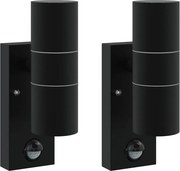 vidaXL Kültéri Fali Lámpa 2 pcs Fekete 7 x 10 x 22 cm