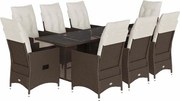 vidaXL 9 részes barna polyrattan kerti étkezőgarnitúra párnákkal