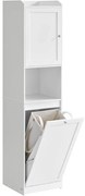Magas fürdőszobai szekrény szennyeskosárral,  tárolóegységgel, felhőfehér