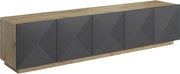 Asha RTV szekrény 200 cm ötszekciós, bordázott fronttal - artisan / rivier stone matt
