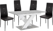 Maasix SWTG Magasfényű Fehér - Beton 4 személyes étkezőszett Fekete Elvira székekkel N