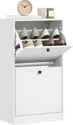HOMCOM Keskeny Cipőszekrény 2 Lehajtható Ajtóval Cipő Szervező Előszobába Állítható Polcokkal 8 Pár Cipőnek Keskeny Közlekedőkbe 47x26x85 cm Fehér Mív