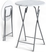 Casaria® Bár összecsukható asztal Ø60 cm - fehér/ márvány megjelenés