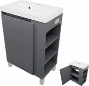 Fürdőszoba szekrény mosdóval Grafit Függő Álló Polcos Ajtó 60 cm