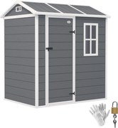 Outsunny Műanyag Szerszámtároló 2.1m² 186 x 130 x 199cm Kertiszerszám Ház Ácsos Tetővel, Padlóval, Ablakkal, Zárható Ajtóval, Időjárásálló Szürkében |