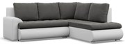 Tokio sarokkanapé, L alakú háttámlával, 2 ágyneműtartóval, bársony + műbőr, jobboldali, szürke - fehér