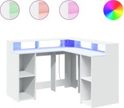 vidaXL fehér szerelt fa íróasztal LED-világítással 130 x 130 x 91 cm