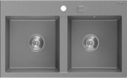 Mexen Hektor kétkamrás gránit mosogató 800 x 480 mm, szürke, króm szifon - 6521802000-71