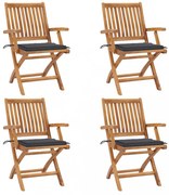 4 db összecsukható tömör tíkfa kerti szék párnákkal