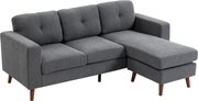 HOMCOM L-alakú sarokkanapé 192 cm (3 személyes) fordítható chaiselong, kordbársony kárpit, kompakt sarokkanapé kis terekhez, nappali, sötétszürke | Ao