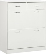 HOMCOM Keskeny Cipőszekrény Cipőtartó 2 Lehajtható Fiókkal és 2 Kivehető Fiókkal 12 Pár Cipőhöz Előtérbe 80x30x91,5 cm Fehér | Aosom