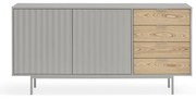 Szürke-natúr színű alacsony komód tölgyfa dekorral 159x80 cm Sierra – Teulat