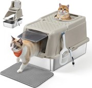 Rozsdamentes acél macskaalmotartó flip fedéllel, szivárgásmentes, Kávékrém Bézs