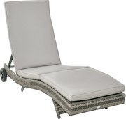 Outsunny Rattan Dönthető Kerti Fekvőágy S-Formájú Két Kerekével, 5 Fokozatban Állítható Hátmasszázs, Levehető Párnázattal teraszra 207x70x70 cm Világo