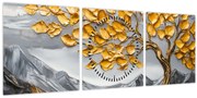 Kép – Fa arany levelekkel (órával) (90x30 cm)