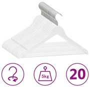 20 db fehér csúszásmentes keményfa ruhaakasztó