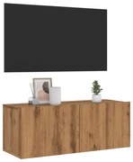 kézműves tölgy színű szerelt fa fali TV-szekrény 80x30x30 cm