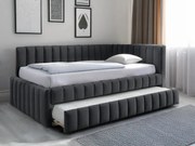 COMFINO VELVET kárpitozott ágy kihúzható vendégággyal, 120 x 200 cm, sötétszürke
