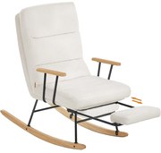 Hintaszék fa lábakkal, plüss szövettel, 4 fokozatban állítható háttámlával, fehér