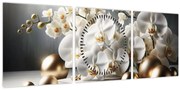 Kép - Orchidea és aranygolyók (órával) (90x30 cm)