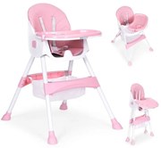 Gyerek etetőszék tálcával és kosárral 5 pontos biztonsági övvel rózsaszín