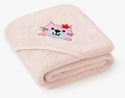 Goldea gyermek frottír fördőlepedő csuklyás - cicuka világos rózsaszínen 100 x 100 cm