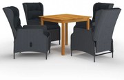 5 részes sötétszürke kerti étkezőgarnitúra