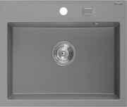 Mexen Oscar 1-medencés gránit mosogató 580 x 490 mm, szürke, krómozott szifonnal - 6519581000-71